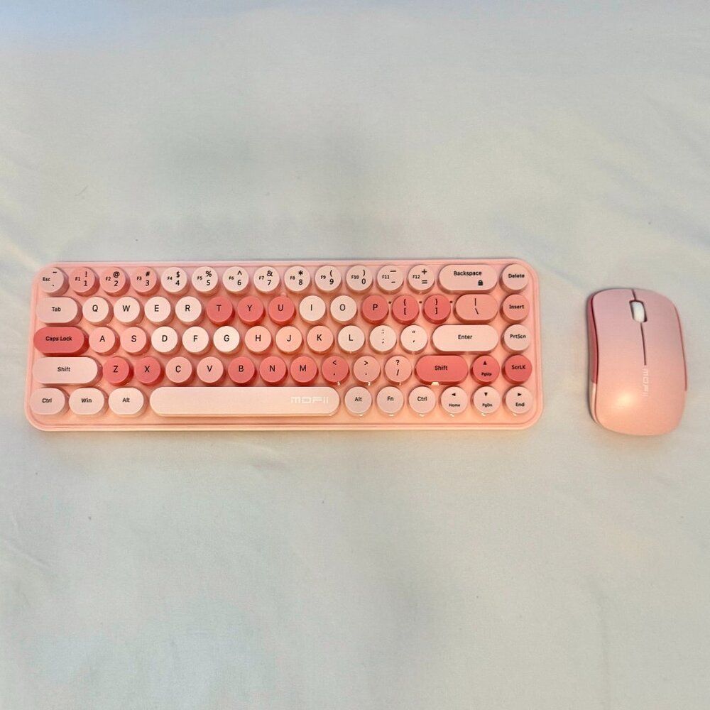Pink Wireless Typewriter Keyboard and Mouse Set